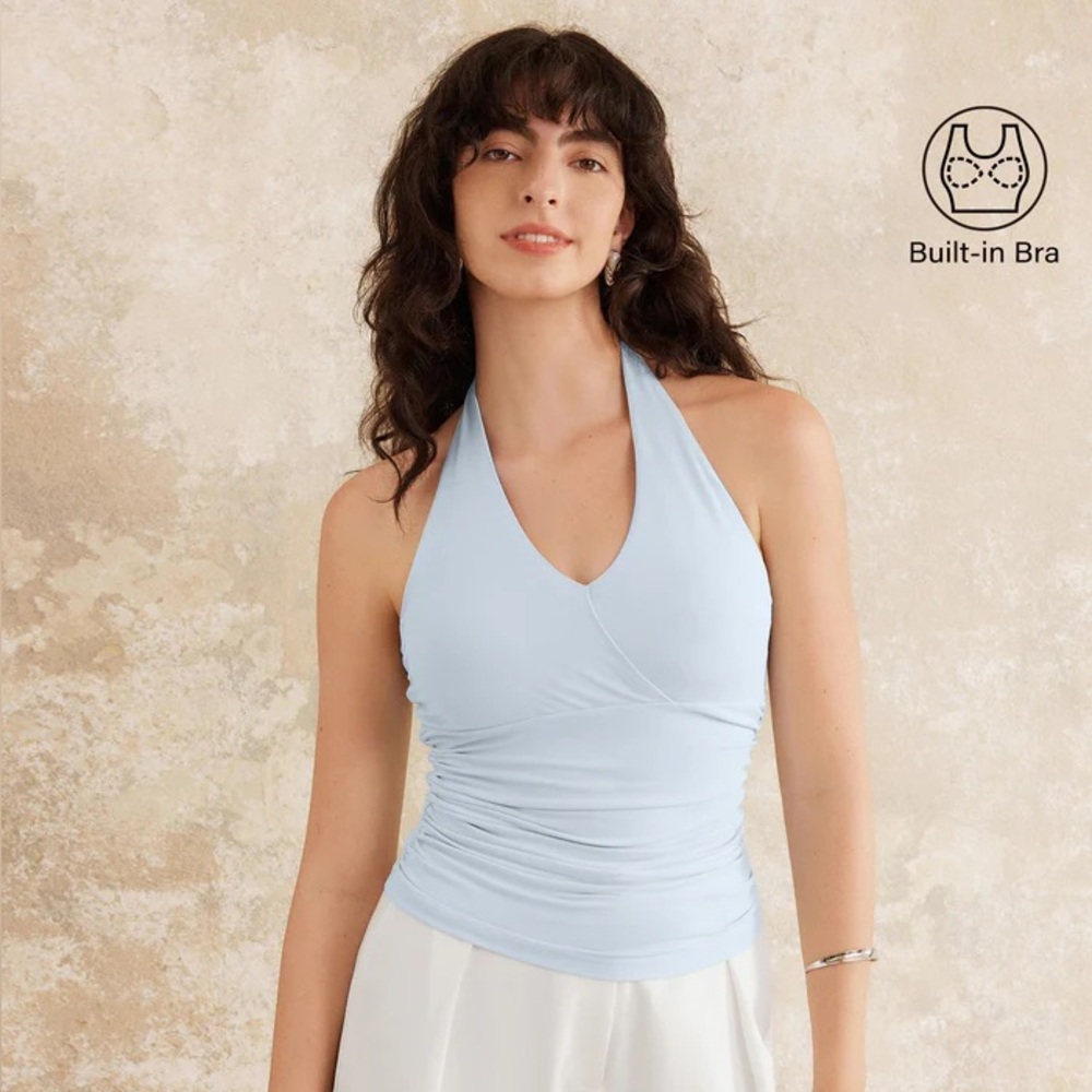 OGL MOVE Halter Neck Side Gathered New Airy Bra Tank